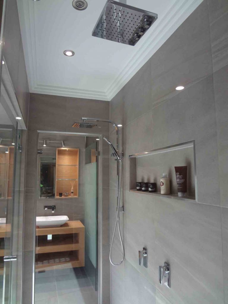 New Bathroom Renovation with new large stainless showerheads- Plumbing & Gasfitting Gladstone