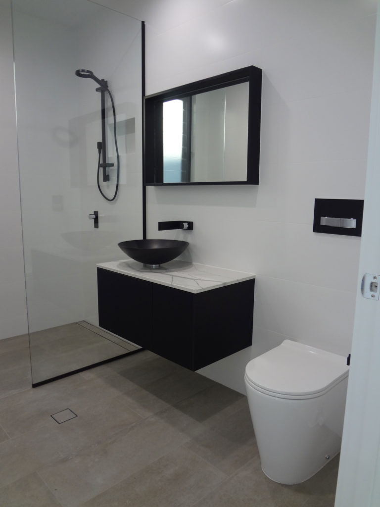 New black and white bathroom renovated - Plumbing Gladstone